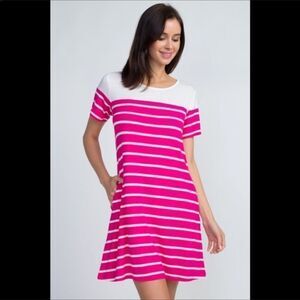 Striped Shirt Dress Fuschia